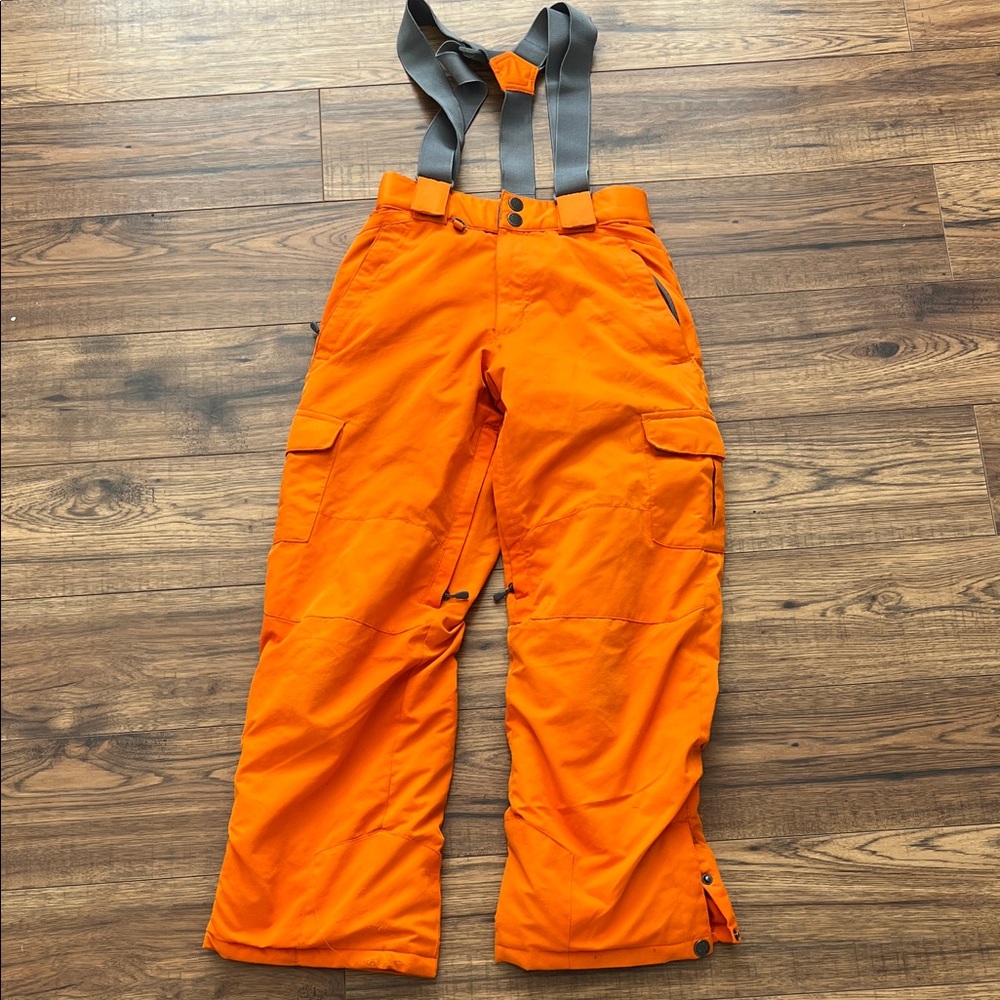 Kids Orange Insulated Snow Pants with Suspenders